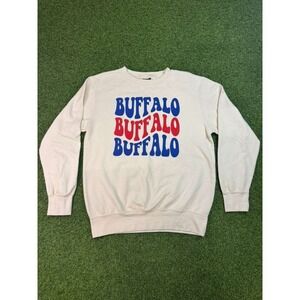 Buffalo NY  Sweatshirt‎ Womens Medium White  Graphic Fleece Lined Crew Neck
